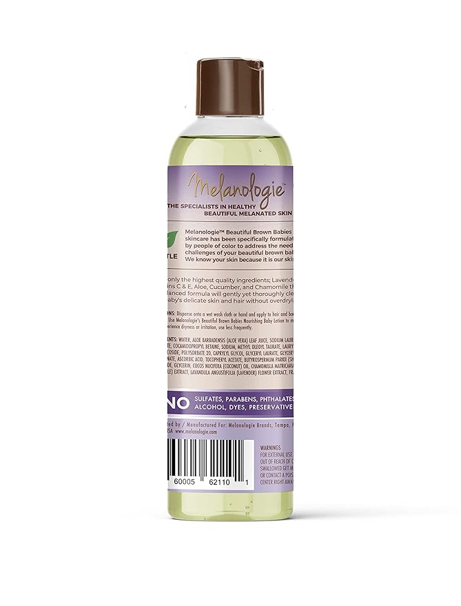 Melanologie Beautiful Brown Babies Nourishing Gentle Baby Skin and Hair Cleanser, Sulfate-, Paraben-, Phthalate- & Dye-Free, Hypoallergenic Wash for Sensitive Skin & Hair, 12 oz