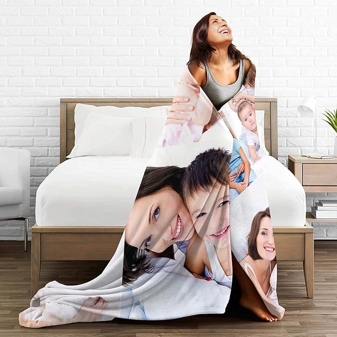 QETXVI Custom Blanket with Photos Text Customized Blanket Personalized Flannel Throw Blankets for Adult Kid Birthday Christmas Halloween Fathers Mothers Valentines Gift - 60"x 80"