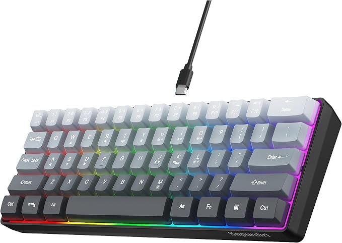 Snpurdiri 60% Wired Gaming Keyboard, 61 Keys RGB (Grey-Black) | Backlit Ultra-Compact Small Gaming Keyboard, for PC/Mac Gamer, Typist, Travel, Easy to Carry on Business Trip