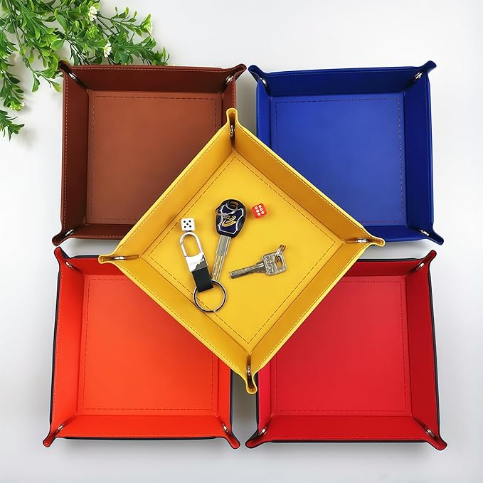 siduater Valet Tray Desktop Storage Organizer – Vegan Leather Catchall Tray Bedside Vanity Tray Nightstand Caddy Holder for Remote Controller, Watch, Keys, Phone, Wallet, Coin, Jewelry, Yellow