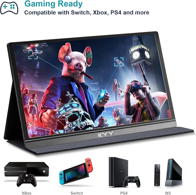 KYY Portable Monitor 15.6" 1080P Computer Monitor Screen Extender w/Cover | Portable Monitor for Laptop 1080P FHD IPS with USB-C and HDMI, Laptop Screen Extender for Travel HDR Gaming Monitor w/Speaker