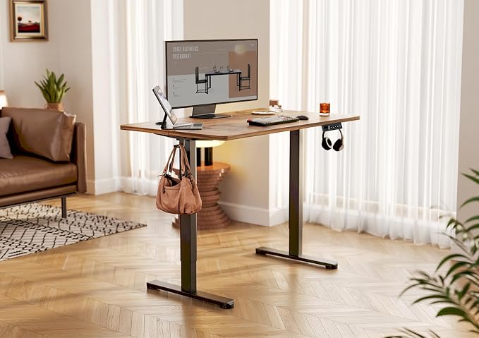 YDN 32 x 19 Inch Rustic Brown Electric Standing Desk | Adjustable Height, Sit Stand, Cable Management, Ergonomic, Home Office