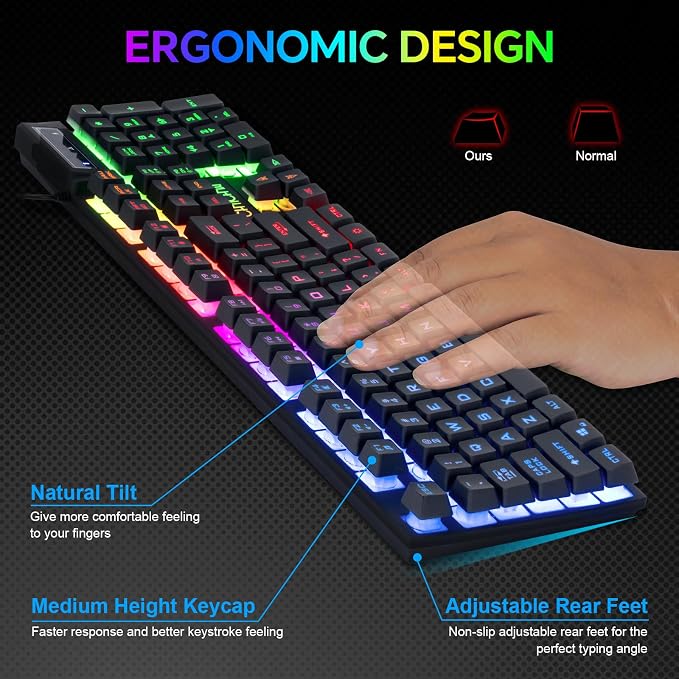 Gaming LED Keyboard Mouse Headset and Mousepad Bundle,Wired Rainbow | LED Light Up Gaming Keyboard Mouse Headset, Value 4 In 1 Game Set for Xbox PS4 PS5 PC Laptop Gamer