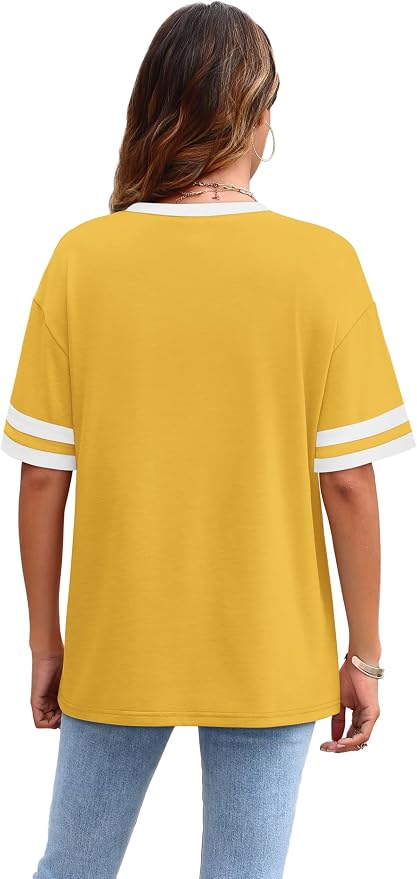 WIHOLL Womens T Shirts Loose Fit Short Sleeve Tees Crew Neck Color Block Summer Tops 2026 Fashion