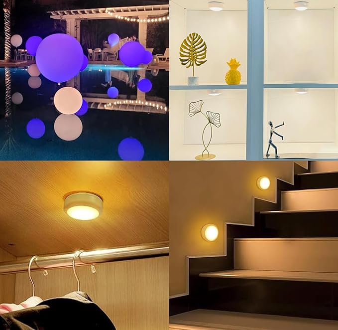 Hbaushun LED Puck Lights 12 Pack,16 Color Changeable Wireless LED Cabinet Lights,Battery Operated Night Light with Dimmer & Timmer for Bedroom,Closet, Kitchen,White