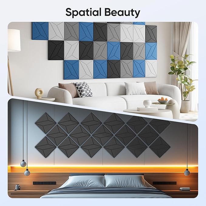 12 Pack 12" X 12" X 0.4" Acoustic Panels for Wall Sound Absorbing, P-Stripes Square Self-Adhesive Sound Panels, High Density Suitable for Multiple Scenarios(Yale Blue)