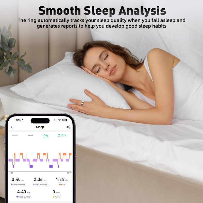 Smart Ring with Sleep Monitoring, Step Counting, Heart Rate, Blood Oxygen, Blood Pressure for iPhone and Android, No Subscription Fee, IP68 Waterproof Health Tracker (Silver, 7)