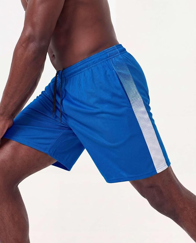 5 Pack Men's Mesh Shorts Athletic Basketball Sports Gym Workout Pockets | Cooling Moisture-Wicking, 9", Long, Quick-Dry, Breathable, Elastic Drawstring Waistband. Running, Exercise, Soccer, Training.