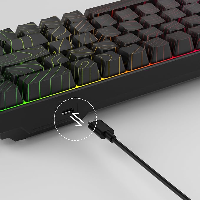 MageGee Portable 60% Mechanical Gaming Keyboard, RGB Backlit Compact 68 Keys Mini Wired Office Keyboard with Red Switches for Laptop PC Mac - Black Contour Lines