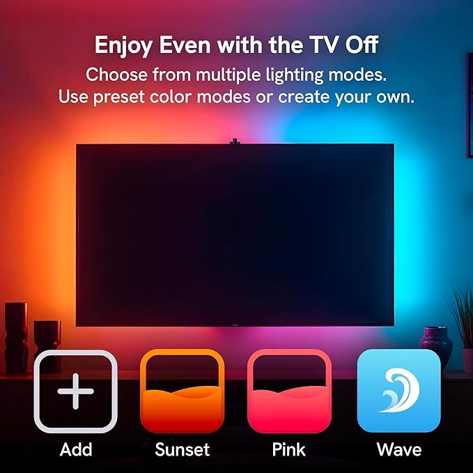Aura Labs Smart TV Backlight Sync to Screen for 70-85 Inch TV - Camera-Based Color Match - Backlighting for TV - Voice and App Control - RGB LED Strip Light - LED Lights for TV