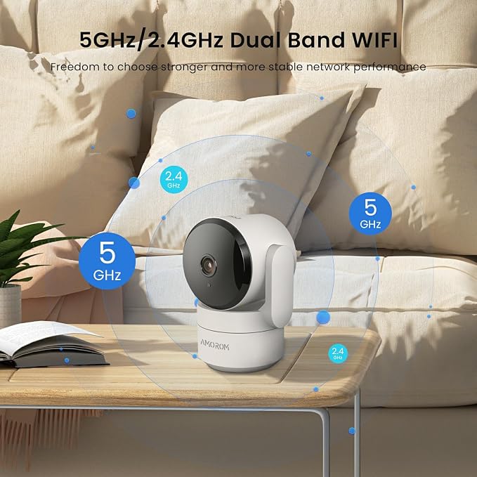 AMOROM Indoor Camera 2K, Baby/Kids/Elderly/Dog/Cat Camera | AI Smart Detection & Alarm, 2-Way Audio, Night Vision, 2.4G&5G WiFi App Control, Cloud & SD Card Storage, 2 Pack