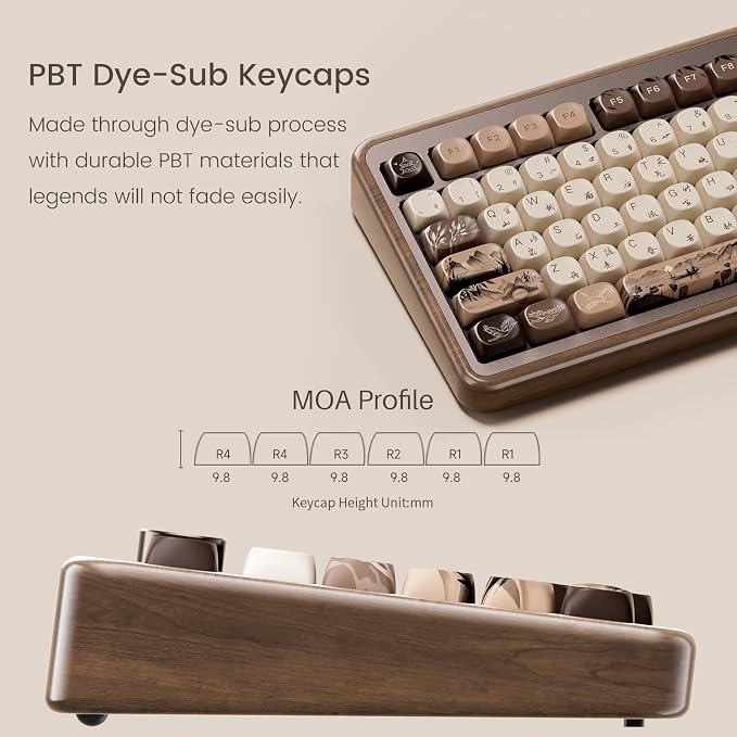 Akko MU02 Mechanical Keyboard with Walnut Wooden Case 75% RGB 2.4G Wireless/Bluetooth/Wired Hot-Swappable Gaming Keyboard with PBT Dye-Sub Keycaps for Mac & Win (Mountain Seclusion, Rosewood Switch)