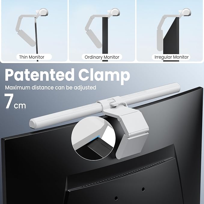 Quntis Monitor Light Bar Pro White, Eye-Care No Glare USB Computer Lamp, Stepless Dimming & Auto-Dimming Brightness, Dual Control, Modern Aesthetic Space Saving Desk Accessories Office Gaming Reading