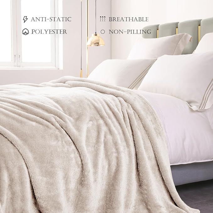 Exclusivo Mezcla Fuzzy Plush Fleece Bed Blanket Twin XL Size, Beige | 90x66 Inches, Super Soft and Cozy Bed Blanket, Fluffy Blanket for Bed, College Dorm Room Essentials, All Season