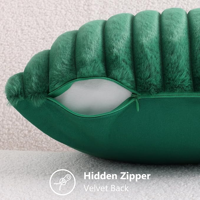 decorUhome Fall Faux Fur Throw Pillow Covers 26x26 Set of 2 Christmas Green | Decorative Soft Cozy Striped Plush Modern Farmhouse Boho Couch Pillow Cases Velvet Back for Sofa Bed Living Room Home Decor