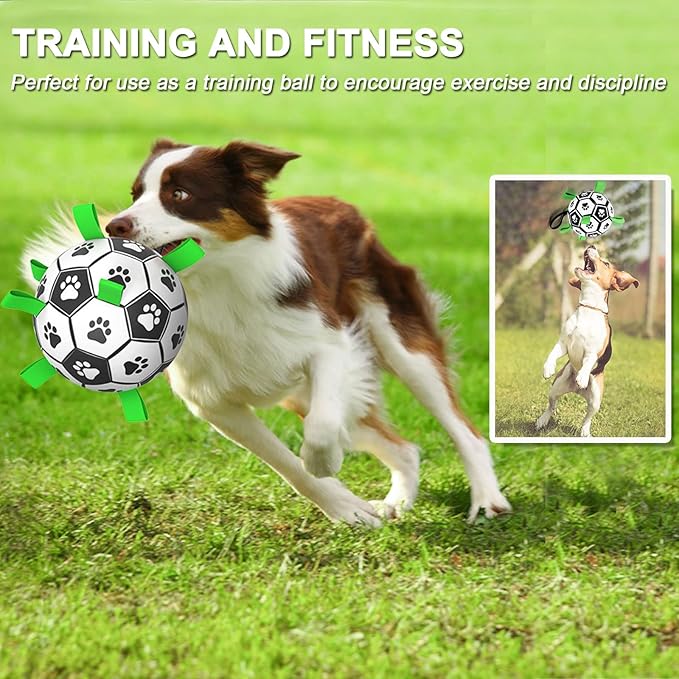 Dog Soccer Ball Toys with Straps, 6'' Interactive Toys for Tug of War, Puppy Birthday Gifts, Dogs Tug Toy, Water Toy, World Cup Durable Balls for Small Medium Dogs(6 Inch - Medium)