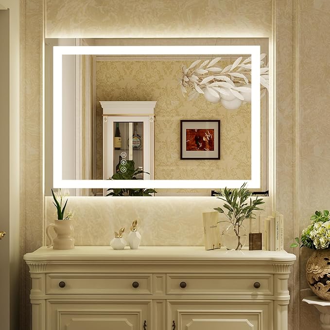 30'' x 40'' LED Bathroom Mirror with Lights, Wall Mirror with Front and Backlight, 3 Colors Vanity Mirror with Lights, Anti-Fog Wall Mirror for Bathroom