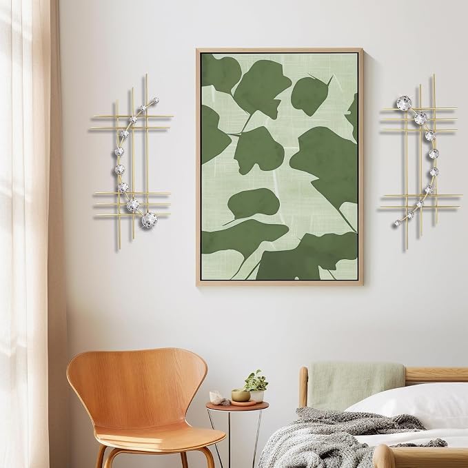 ZEXUIRU 2 Pcs Abstract Metal Art for Wall Decor Living Room Bedroom Bathroom Office Metal Bling Modern Geometric Hanging Vertical Small Iron Sculpture Plaque Pack -Gold 24in