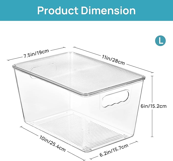 Vtopmart 8 Pack Clear Stackable Storage Bins with Lids, Large Plastic Containers with Handle for Pantry Organization and Storage,Perfect for Kitchen, Fridge, Cabinet, Bathroom Organizer