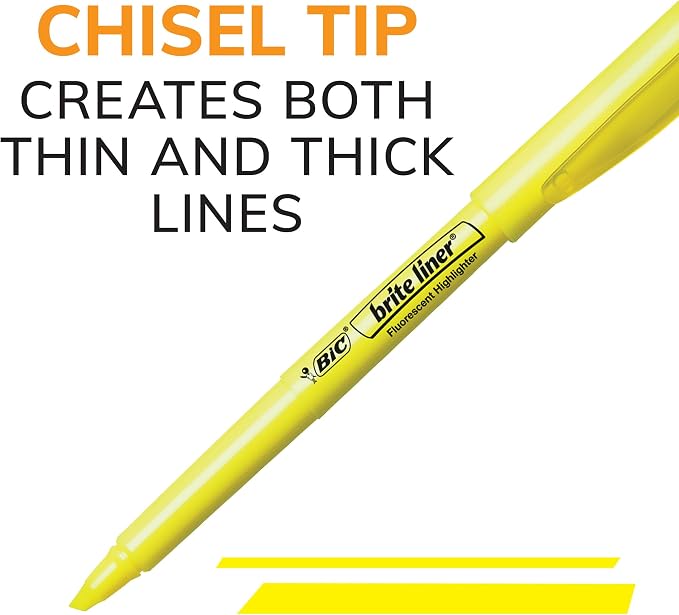 BIC Brite Liner Highlighters, Chisel Tip, 12-Count Pack of Orange Highlighters, Ideal Highlighter Set for Organizing and Coloring | Ideal for Organizing and Coloring | Translucent Ink Emphasizes Text | Long-Lasting Formula, ACMI Certified