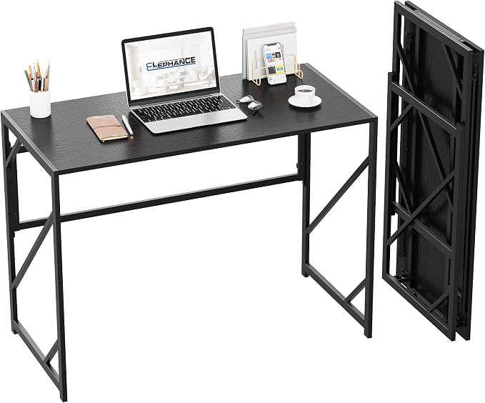 Elephance Folding Desk Writing Computer Desk for Home Office No-Assembly | Study Office Desk,Foldable Table for Small Spaces,31.5 Inch,Black