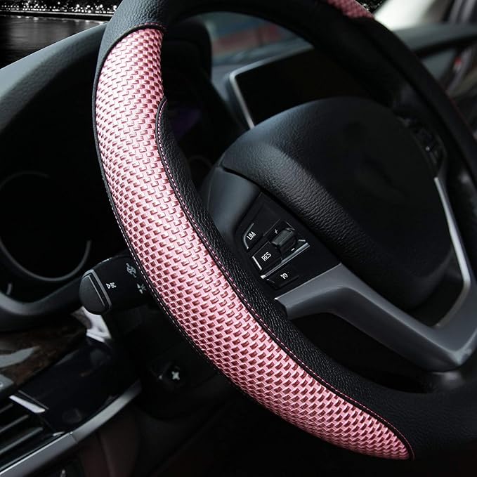 Valleycomfy Steering Wheel Cover with Microfiber Leather for Car Truck SUV 15 inch (Pink)