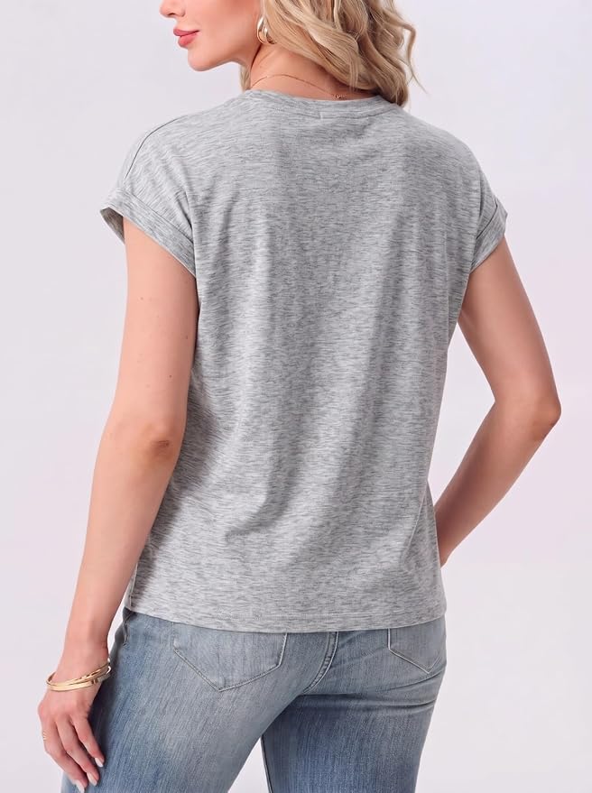 GRECERELLE Womens Summer Tops Cap Sleeve Crew Neck Basic T-Shirt | Everyday Casual Wear, Layering Friendly, Wrinkle-Resistant, Business Casual Ready, Lightweight & Packable, Capsule Wardrobe