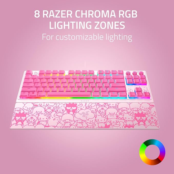 Razer Ornata V3 TKL Gaming Keyboard, Hello Kitty & Friends Edition | Low-Profile Keys, Mecha-Membrane Switches, UV-Coated Keycaps, Backlit Media Keys, 8-Zone RGB Lighting, Magnetic Wrist Wrest