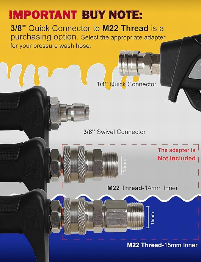 BOSEA Car Wash Swivel Gun, Pressure Washer Gun with Tips and Nozzle Holder, Nickel-Plated Real Copper Valve, Durable Swivel Gun with 3/8" Swivel Connector for Pressure Washers Machine