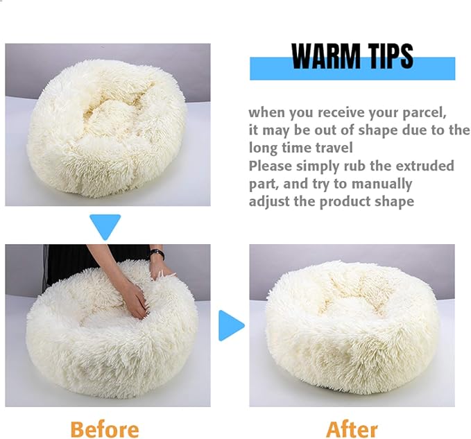 huraty Plush Dog Bed Pet Calming Fur Bed, Fluffy Donut Round Cat Beds, Anti-Slip & Anti-Anxiety, 16 Inch for Puppy and Kitties, Apple Green, XS