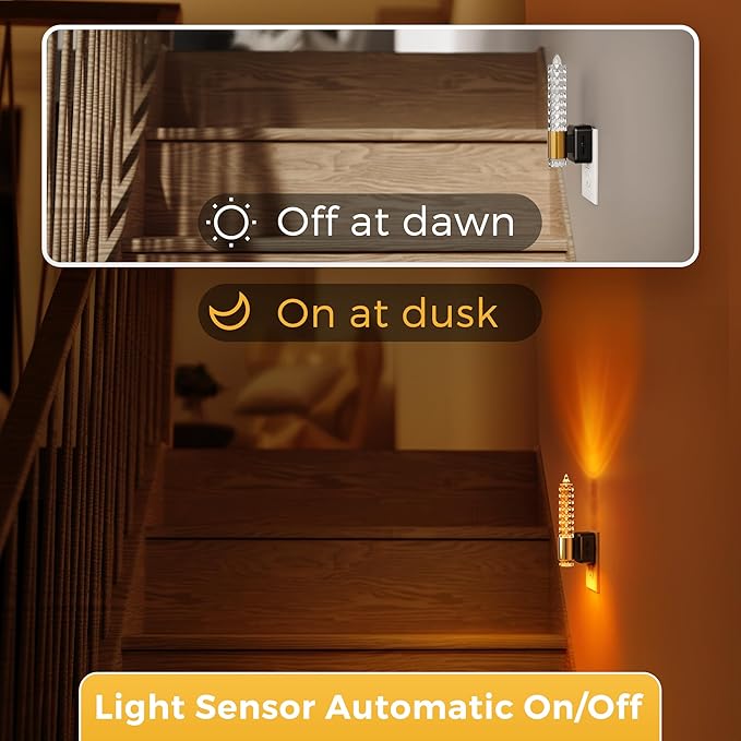 L LOHAS LED Night Light, Amber Candle Night Lights Plug into Wall, 0-100 LM Dimmable Nightlight, Plug in Acrylic Diamond Night Light with Dusk to Dawn Sensor, for Bathroom Hallway