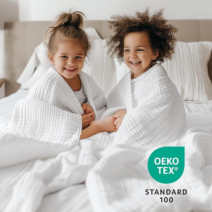 100% Cotton Twin XL Blankets for Bed 66" x 90", Cooling and Soft Muslin Throw Blanket, Soft Boho Coverlet Bedspread, Gauze Bedding for Adults All Season, White