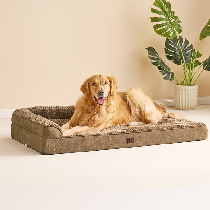 EHEYCIGA XL Dog Bed Memory Foam for Crate, Extra Large Dog Bed Orthopedic with Washable Removable Cover, Waterproof Pet Sofa Couch XLarge Size Dogs, 41x27x6.5, Camel