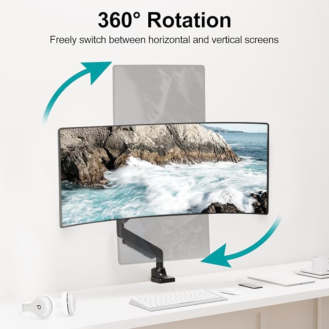 MOUNT PRO Single Monitor Mount for Max 43 Inch Ultrawide Computer Screen, Premium Aluminum Heavy Duty Monitor Arm Holds 6.6lbs to 33lbs, Gas Spring Full Motion Display Desk Stand, VESA Mount