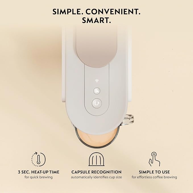 Nespresso Vertuo Up Coffee & Espresso Maker by De'Longhi, White | Pearl white coffee machine with 3 second start, 47 oz. multi-position water tank, iced coffee mode and app customization.