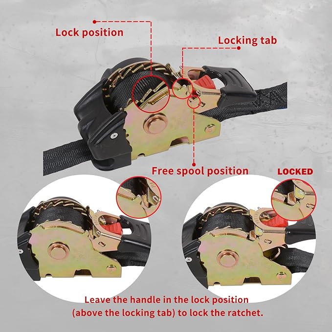 4 Pack Retractable Ratchet Straps (2" × 10'), 3000LBS Break Strength Self Retracting Ratchet Straps Heavy Duty Retractable Tie Down Straps for Motorcycle, Trailers, Boats, ATVs, UTVs
