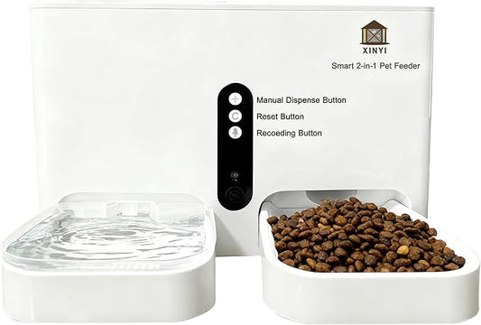 Automatic Pet Feeder and Water Dispenser 2-in-1 Set with WiFi, Proximity Sensor, Easy APP Operation, Real-time Video Monitoring for Cats and Dogs