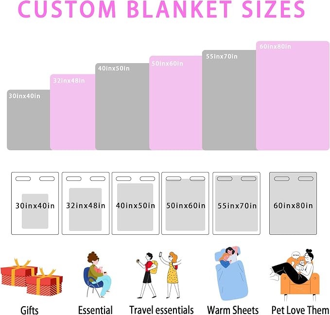 Funny DIY Custom Blanket Customize Photos Blanket Personalized Blankets with Picture Text Customized Christmas Valentines Day Birthday Gifts for Couple Boyfriend Girlfriend Him Her Men Women Dad Mom