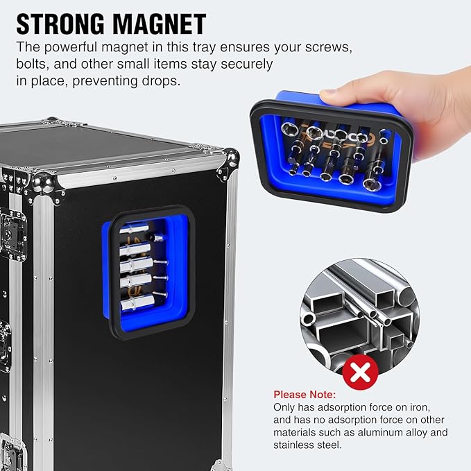 GOOACC 3 Sizes Collapsible Magnetic Parts Tray Set Blue Silicone Foldable Tool Trays Organizer for Screws Bolts Nuts Pins Washers and Other Small Metal Parts Double Sided Magnet Base