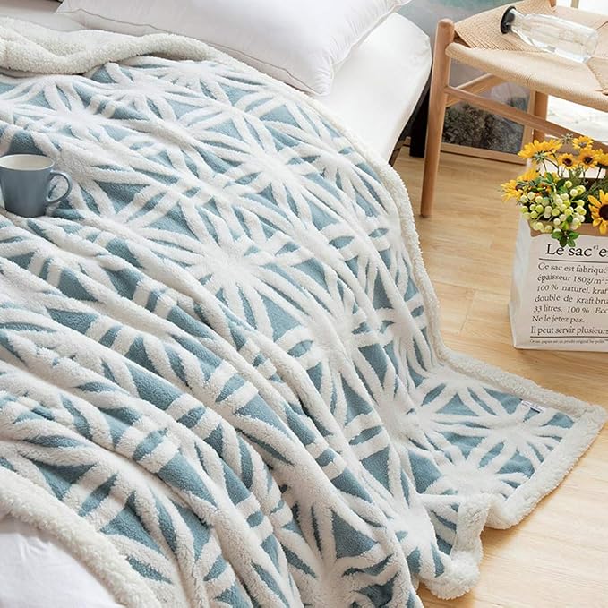 LOMAO Sherpa Fleece Blanket Gifts for Mom Dad Cozy Soft Throw Blanket for Women Men Birthday Gifts Dual Sided Couch Sofa Bed Blanket (Light Blue, 90''x110'')