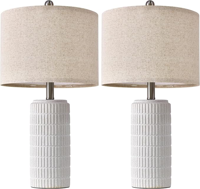 PoKat 23" Table Lamp, Farmhouse Bedside Lamps for Bedroom Set of 2, Ceramic End Table Lamps for Living Room, Traditional Nightstand Desk Lamps, Frosted White Lamps, Medium
