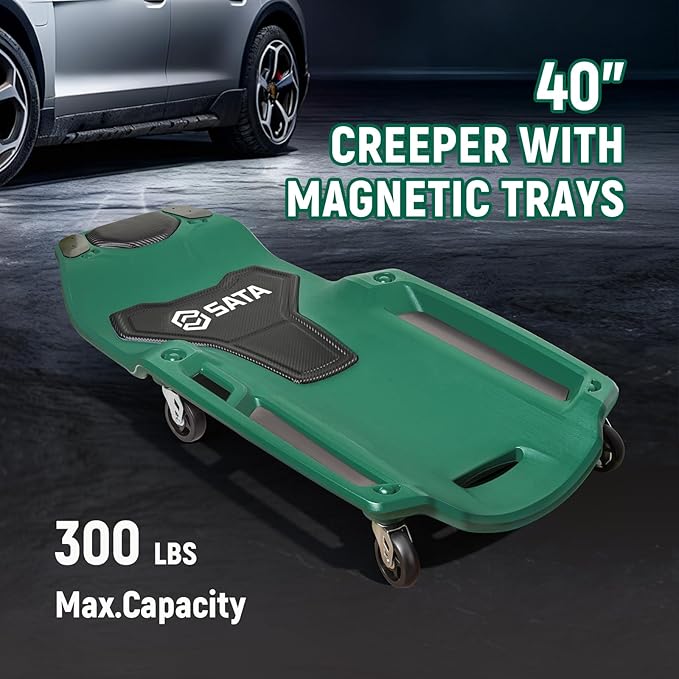 SATA 40” Creeper with Magnetic Trays with Padded Headrest, 300lbs Capacity Shop Creeper with Durable Casters