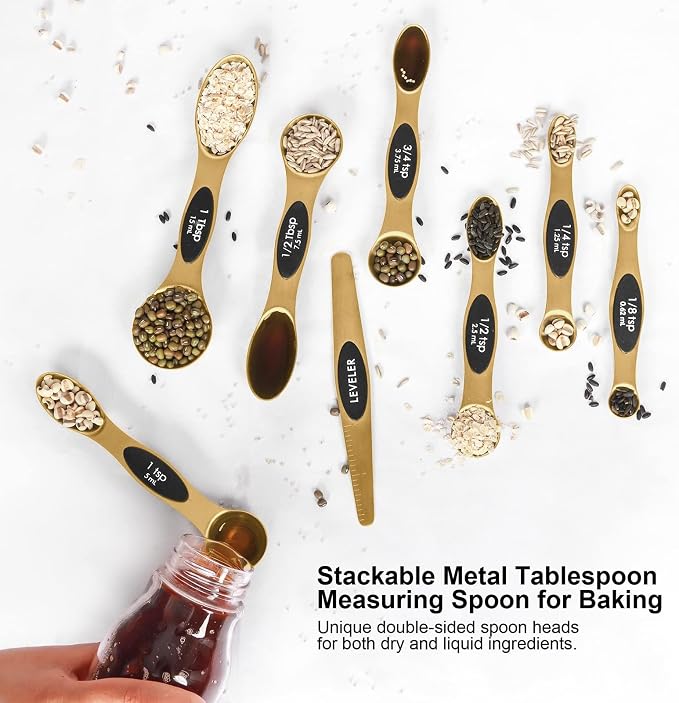 Magnetic Measuring Spoons Set Stainless Steel with Leveler, Stackable Metal Tablespoon Measure Spoon for Baking, Measuring Cups and Spoon Set Kitchen Gadgets Apartment Essentials Fits in Spice Jars