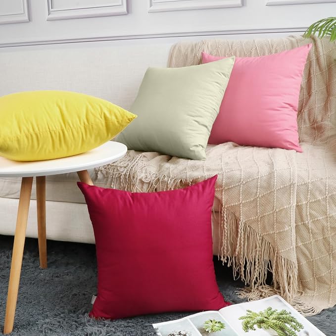 Thmyo 4-Pack 100% Cotton Comfortable Solid Decorative Throw Pillow Case Square Cushion Cover Pillowcase Sublimation Blank Pillow Covers DIY Throw Pillowcase for Sofa Bedroom(16x16 inch/ 40x40cm,Beige)