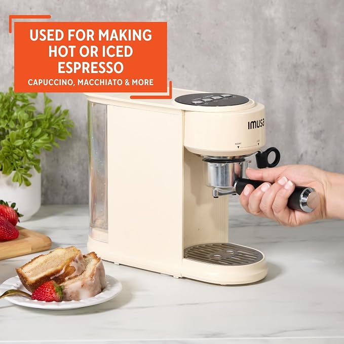IMUSA 1 or 2 Cup Electric Slimbrew Espresso Cappuccino Coffee Maker, Almond | Milk Frother for Cappuccino, Thermoblock Fast Heating System, Compact Design, Makes Latte, Macchiato, Mocha, Hot or Iced
