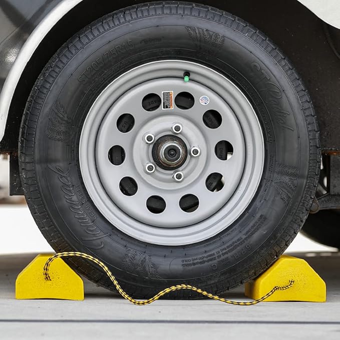 Buyers Products WC9642Y Yellow Small Wheel Chock Set, Lightweight Composite Construction, 32.75 Inch Rope, Ideal for Vehicle Maintenance and Storage, Aviation and Tractors