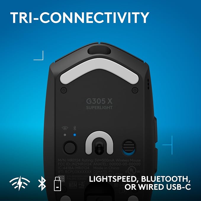 Logitech G305 X Superlight Wireless Gaming Mouse - Black | 59g Lightweight, 44K DPI, 678 IPS, Wireless 2.4 GHz/Bluetooth/USB-C, <170 hr Battery, 6 buttons, RGB, PC/Mac Compatible