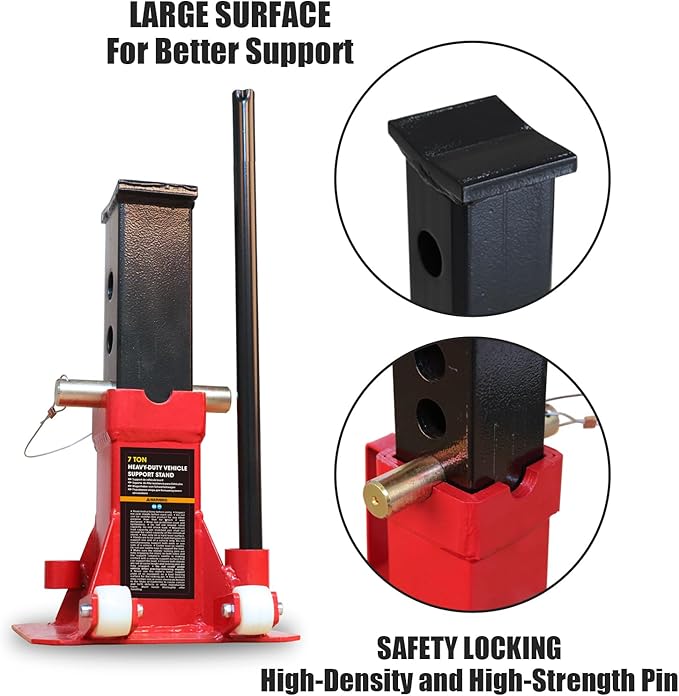 TCE ATZ70006PU Torin Heavy Duty Jack Stands: Pin Style Jack Stand with 2 Casters and Handle, Easily Portable Car Stand for Car SUV, Truck and Pick Up, 7 Ton (14,000 lb) Capacity, Red