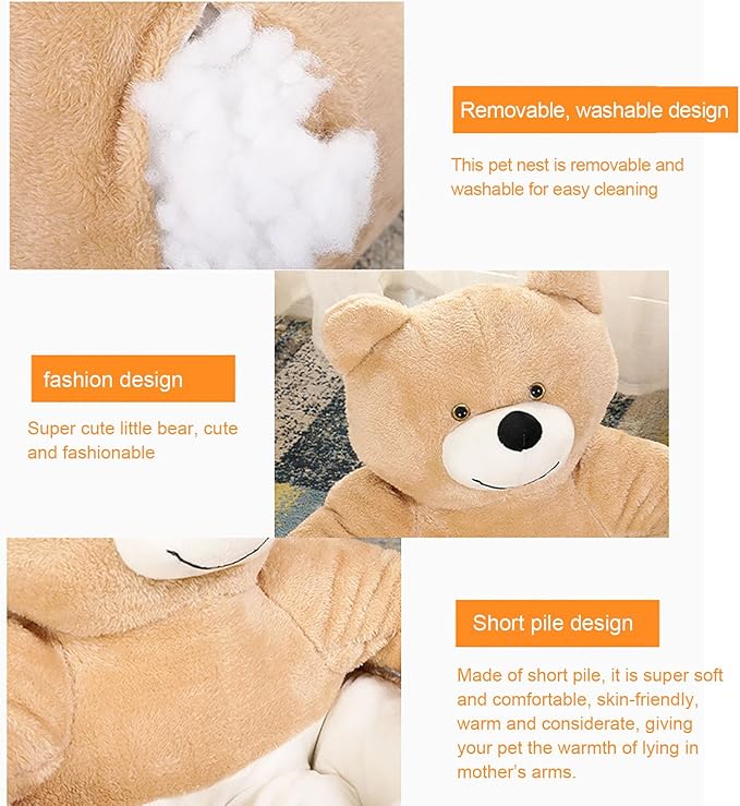 Dog Sofas & Chairs, pet Shape Sofa, Slip Resistant Dog cat Furniture, Adorable Bear Shaped Pet Sofa Bed, Washable Dog cat Couch, Plush Soft Couch for Dogs and Cats S(bottomDiameter46cm) Grey
