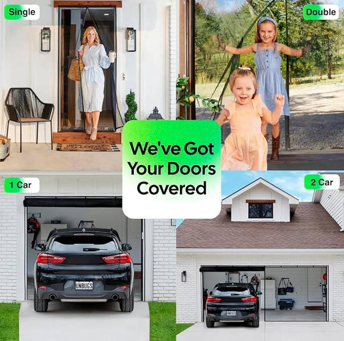 UnBugs Magnetic Screen Door - Fits Patio Door & Sliding Doors up to 72 x 80 Inches MAX - Pet & Kid Friendly, Self-Closing - Hands Free Magnet Closure Keeps Bugs Out & Breeze in